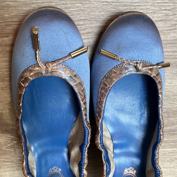 Authentic Tod's Blue Satin With Snakeskin Trim Scrunch Dee Ballet Flats - Picture 11 of 16